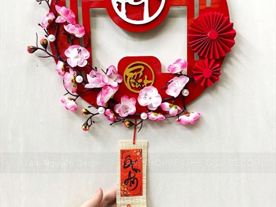 Vòng treo cửa Tết Alu Đỏ Mai Đào liễn treo [3 Kiểu] ĐK 30cm VTC-T-45